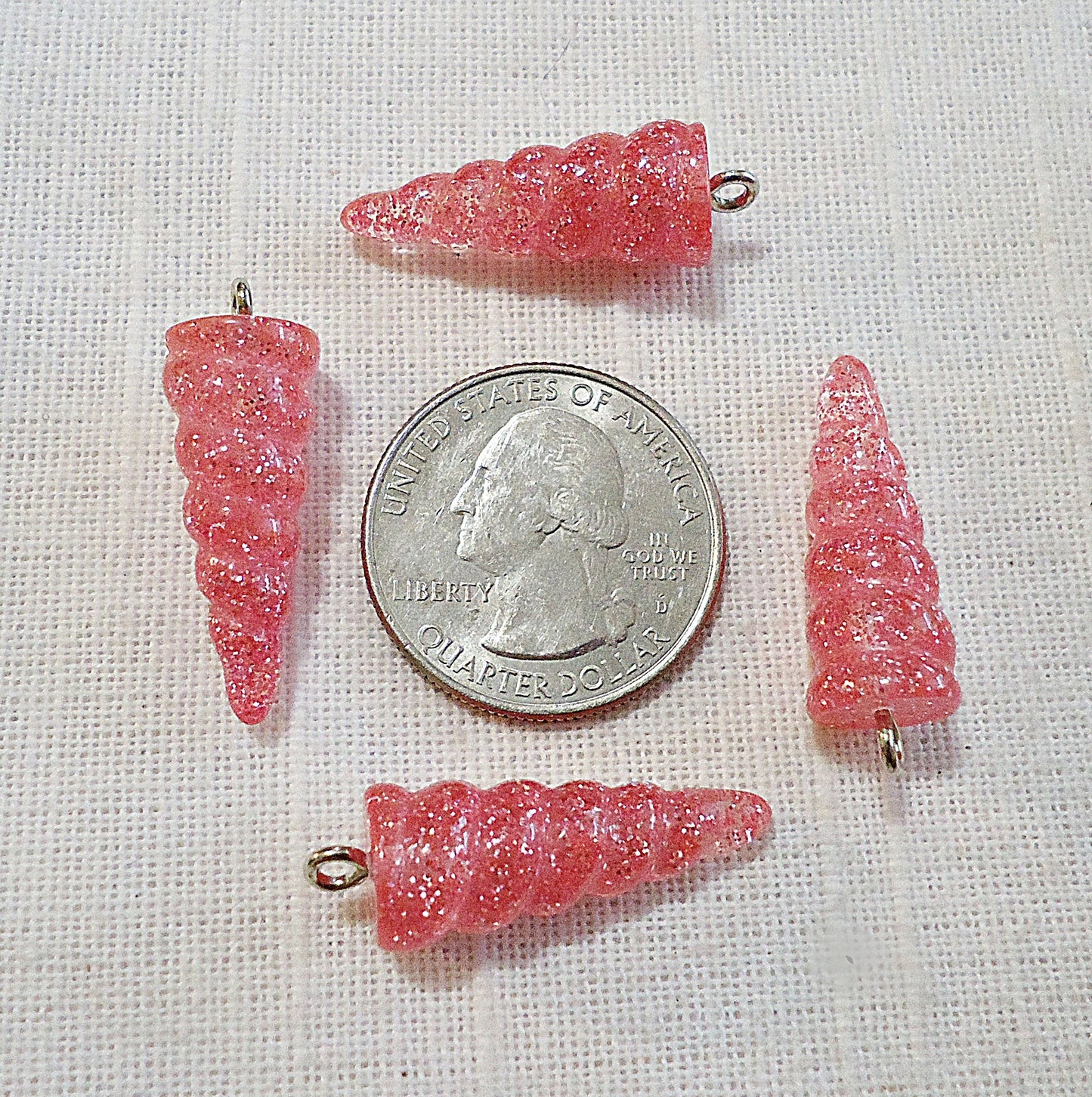 Unicorn Horn Charms / Pendants, Pink Glitter Resin, 1" Tall, Set of 10