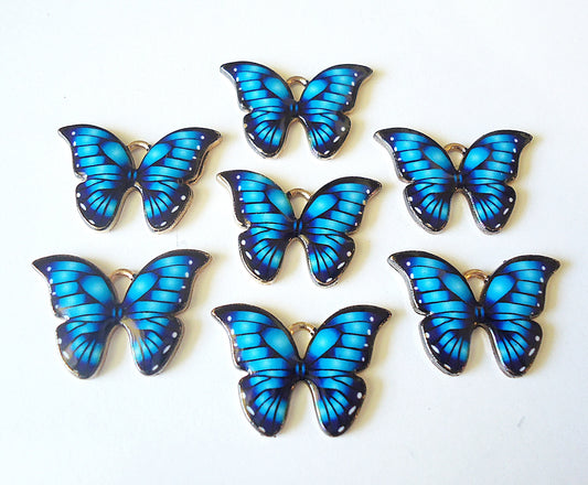 Butterfly Charms / Pendants, Blue, Pink, Yellow, Purple, Light Gold, Enameled, 7/8" W x 5/8" Tall