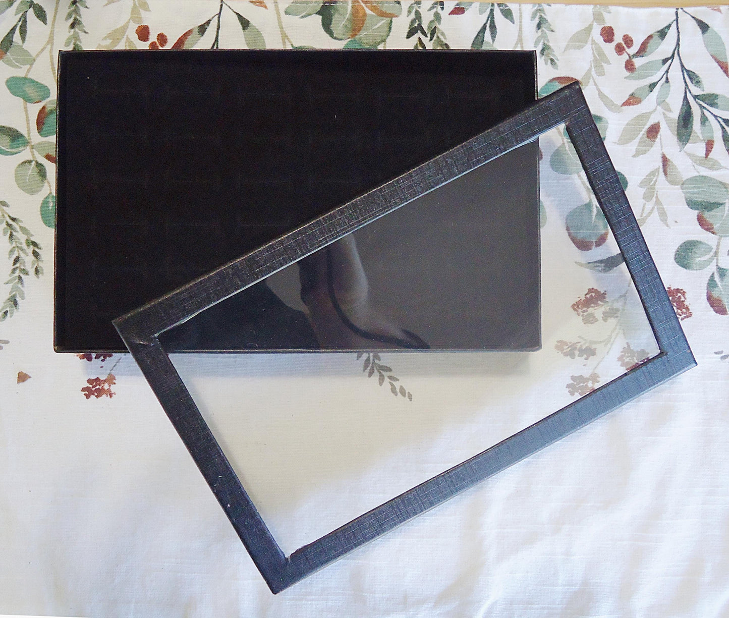 Paper Ring Box Storage Display with Clear Lid, Black, 36 Ring Slots, Stud Earring Holder Box Display, 8.5" x 5.5", Velour Flocked Ring Pad