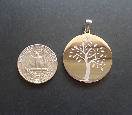 Stainless Steel Tree of Life Pendant - Mirror Finish - 1 1/8" Wide