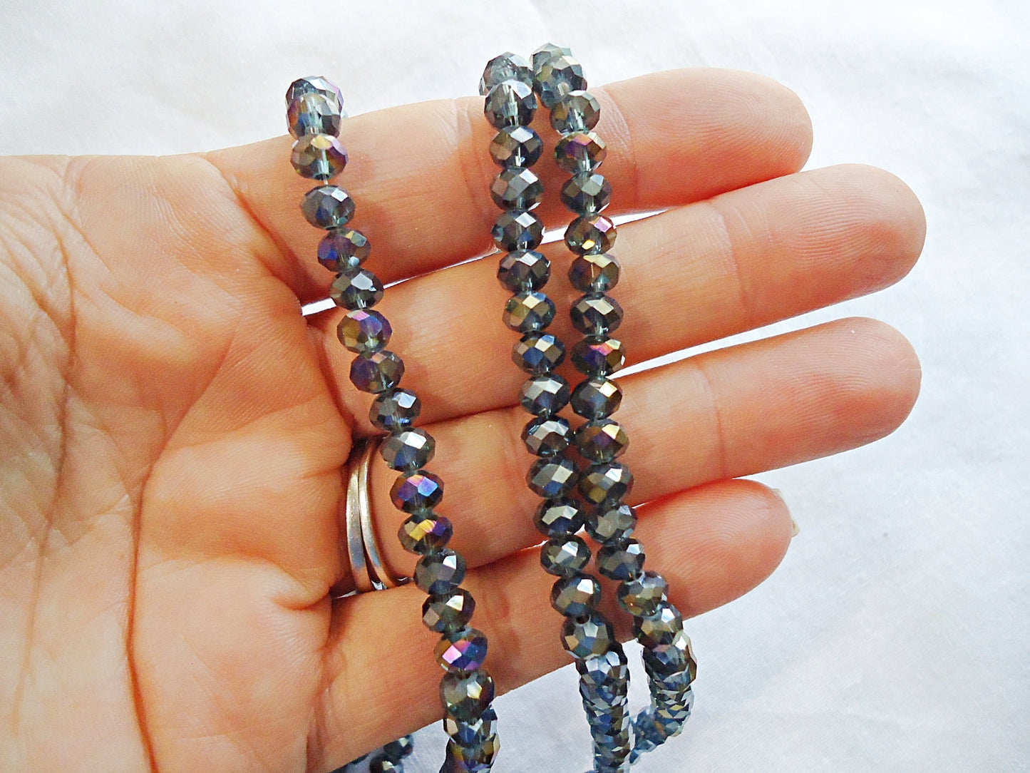 Dark Gray / Black Glass Beads - 6x4mm - 100pcs - 17.5" strand - AB Plated