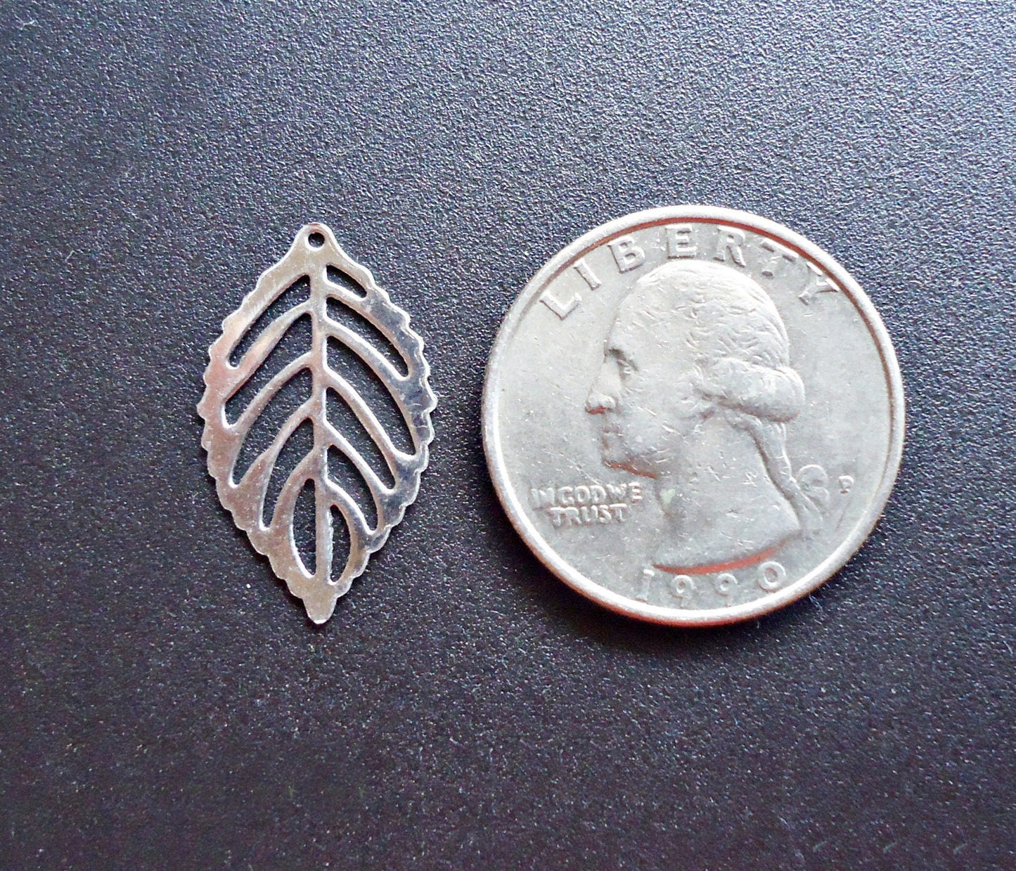 Stainless Steel Laser-Cut Leaf Charms / Pendants - 1" x .5"