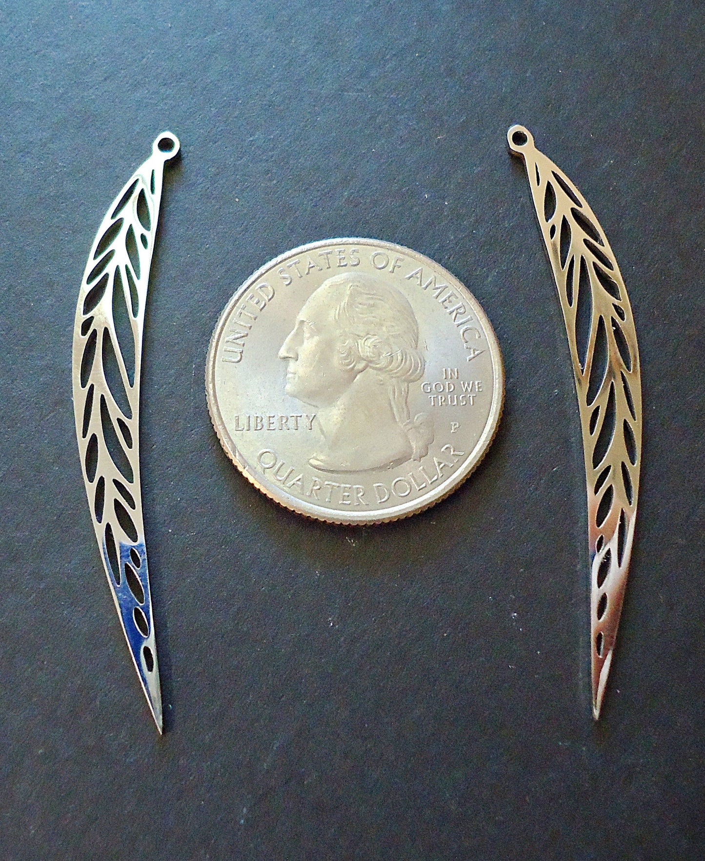 Stainless Steel Long Thin Leaf Pendants - 2 Inches Long
