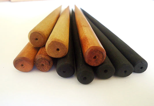Six Inch Wooden Hair Sticks - Mixed Colors - End Drilled - Set of 10 (5 Black/ 5 Brown)