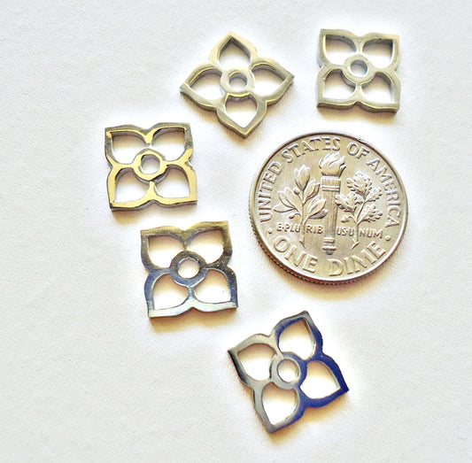 Small Stainless Steel Flower Charms 4 Petals - 10mm square - Set of 10