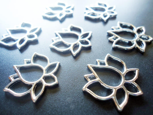 Lotus Links / Pendants / Components - Silver - 7/8" x 3/4", Set of 10