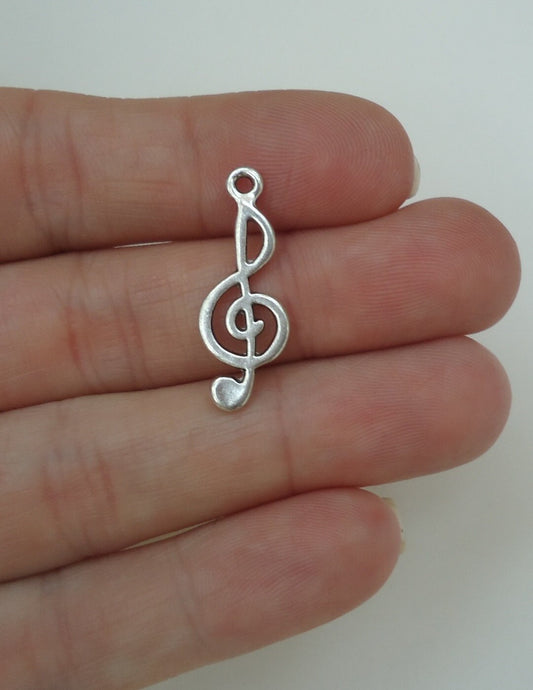 Silver Treble Clef Charms - 1 Inch Tall - Set of 20