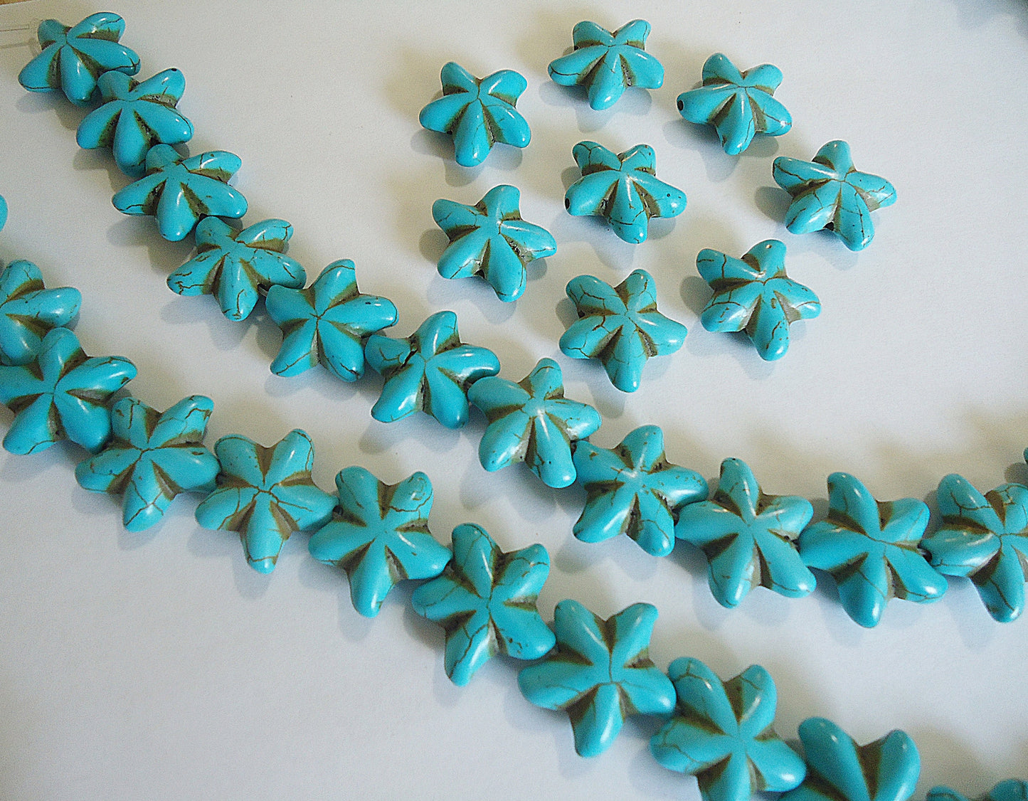 Starfish Beads, 22mm, Stone, Synthetic Turquoise or Natural Off-White, Pendant, Alabaster White, Distressed, Antique