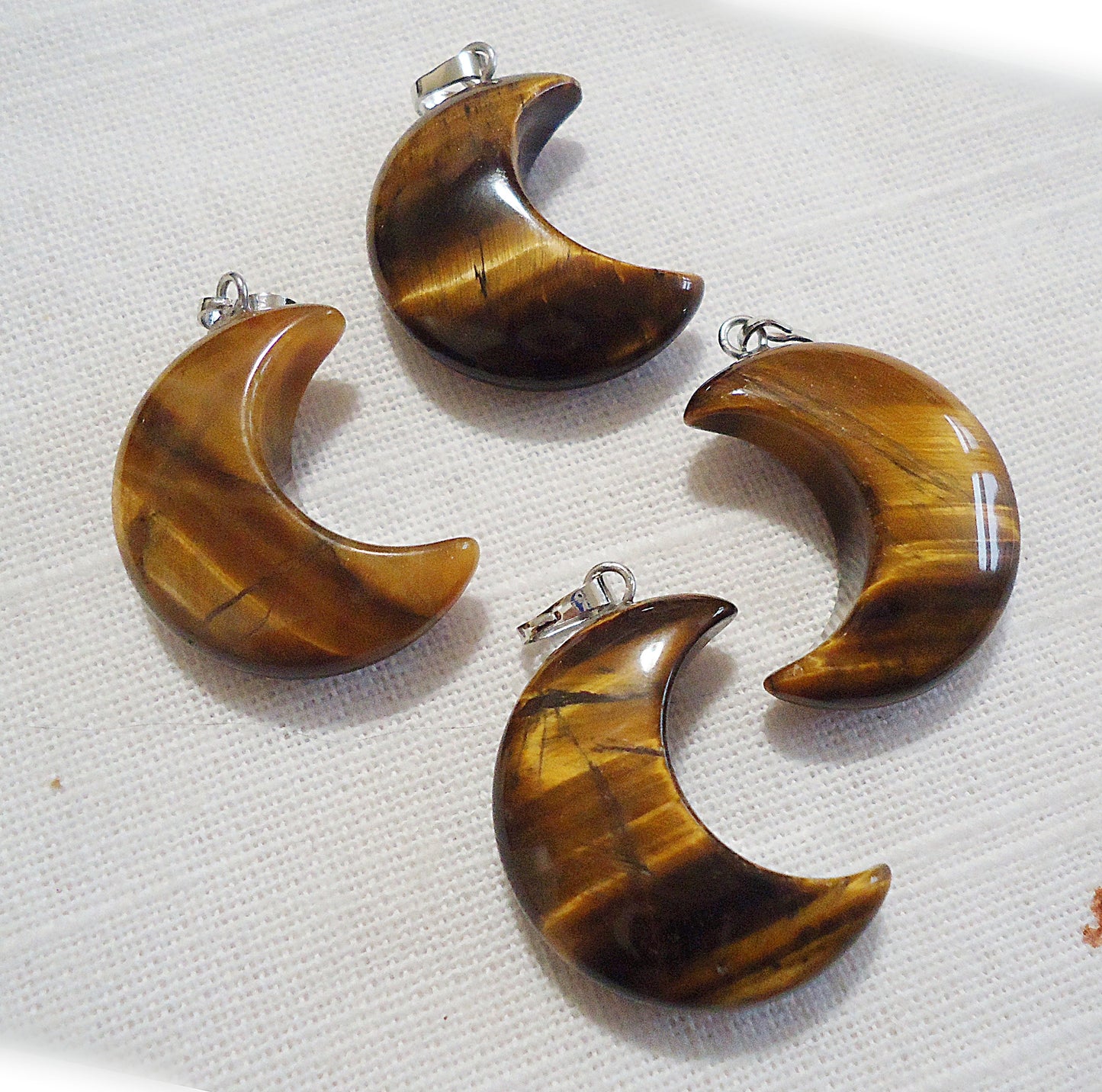 Stone Crescent Moon Pendants, Quartz, Labradorite, Lapis Lazuli, Unakite, Tiger Eye, 1 inch Tall