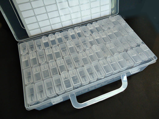 Small Bead Storage - 64 Containers with Case - Seed Beads, Drills, etc.