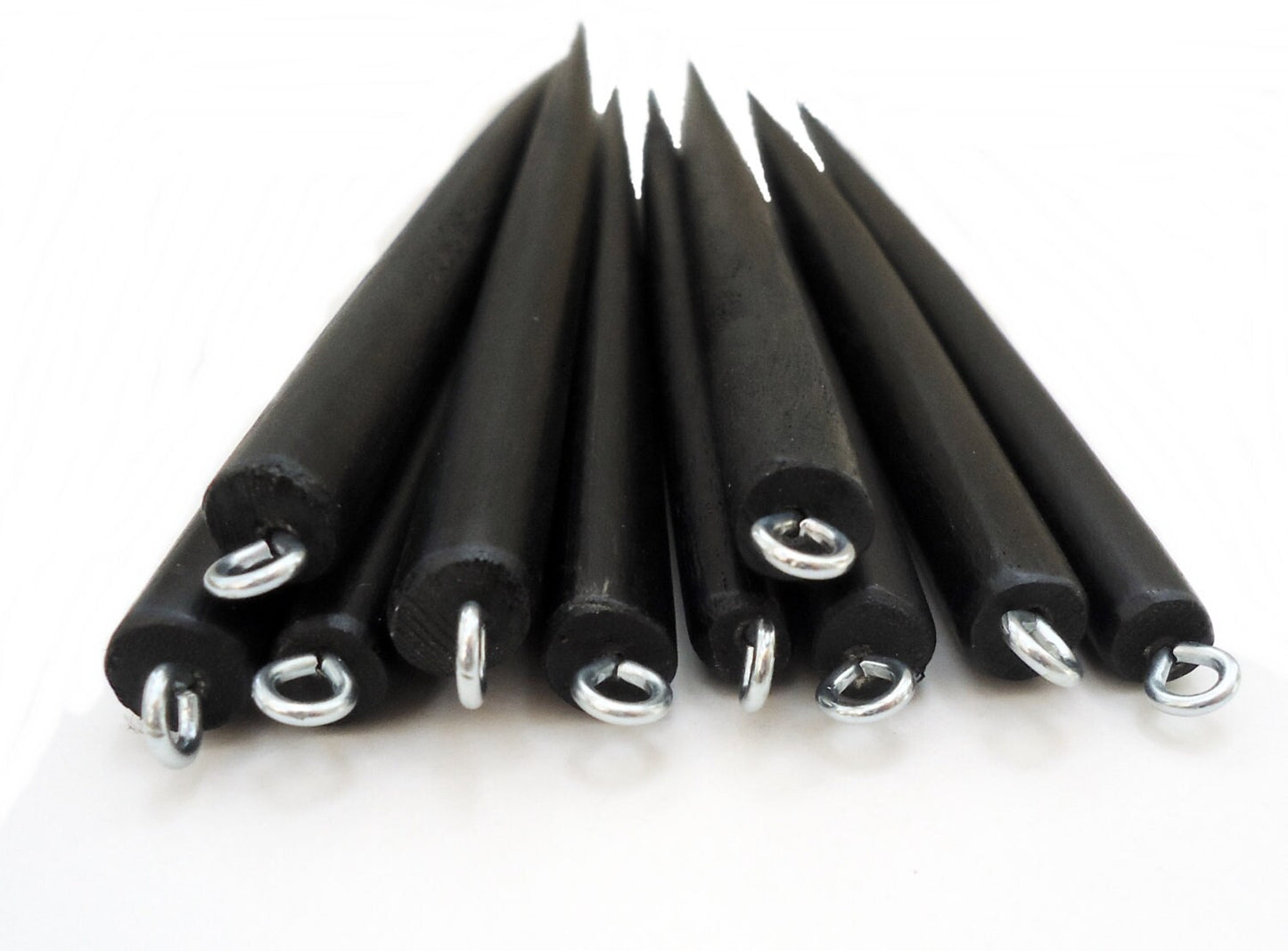 Six Inch Black Wooden Hair Sticks with Silver Loop - Set of 10