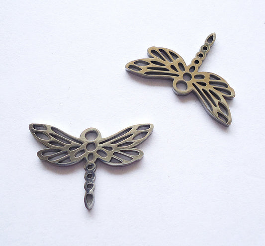 Small Stainless Steel Dragonfly Charms - 13mm Tall x 20mm Wide - Set of 10
