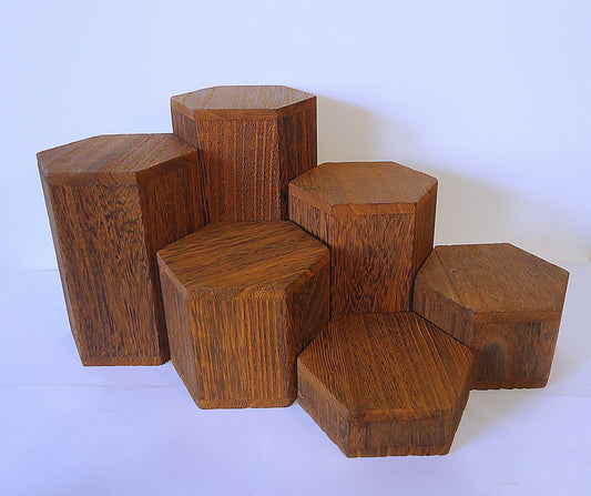 Wooden Hexagon Risers, Brown, 3.5" Across, 1" - 6" Heights