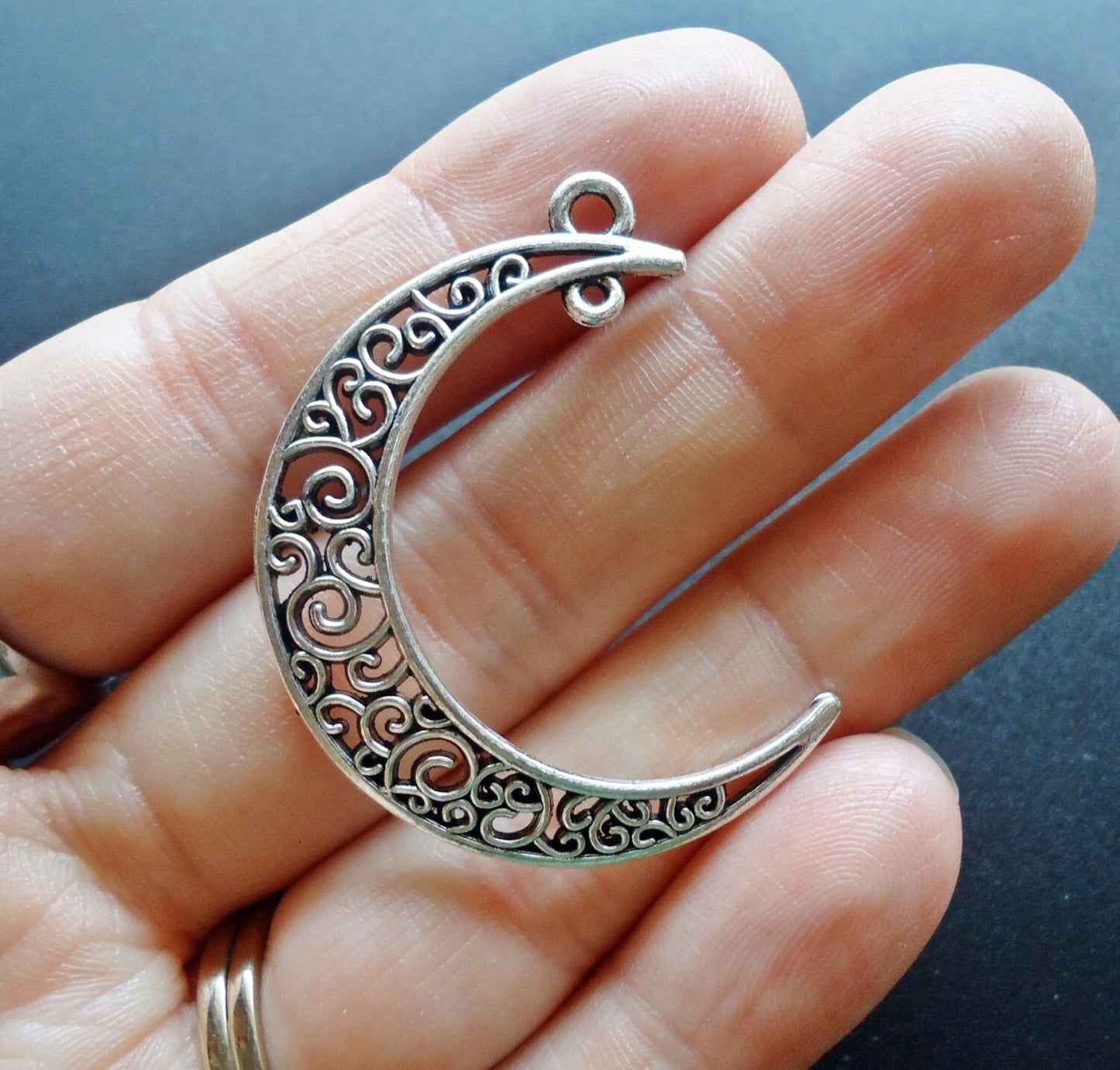 Large Crescent Moon Pendants with 2 Loops - Antique Silver - 1.5" Tall