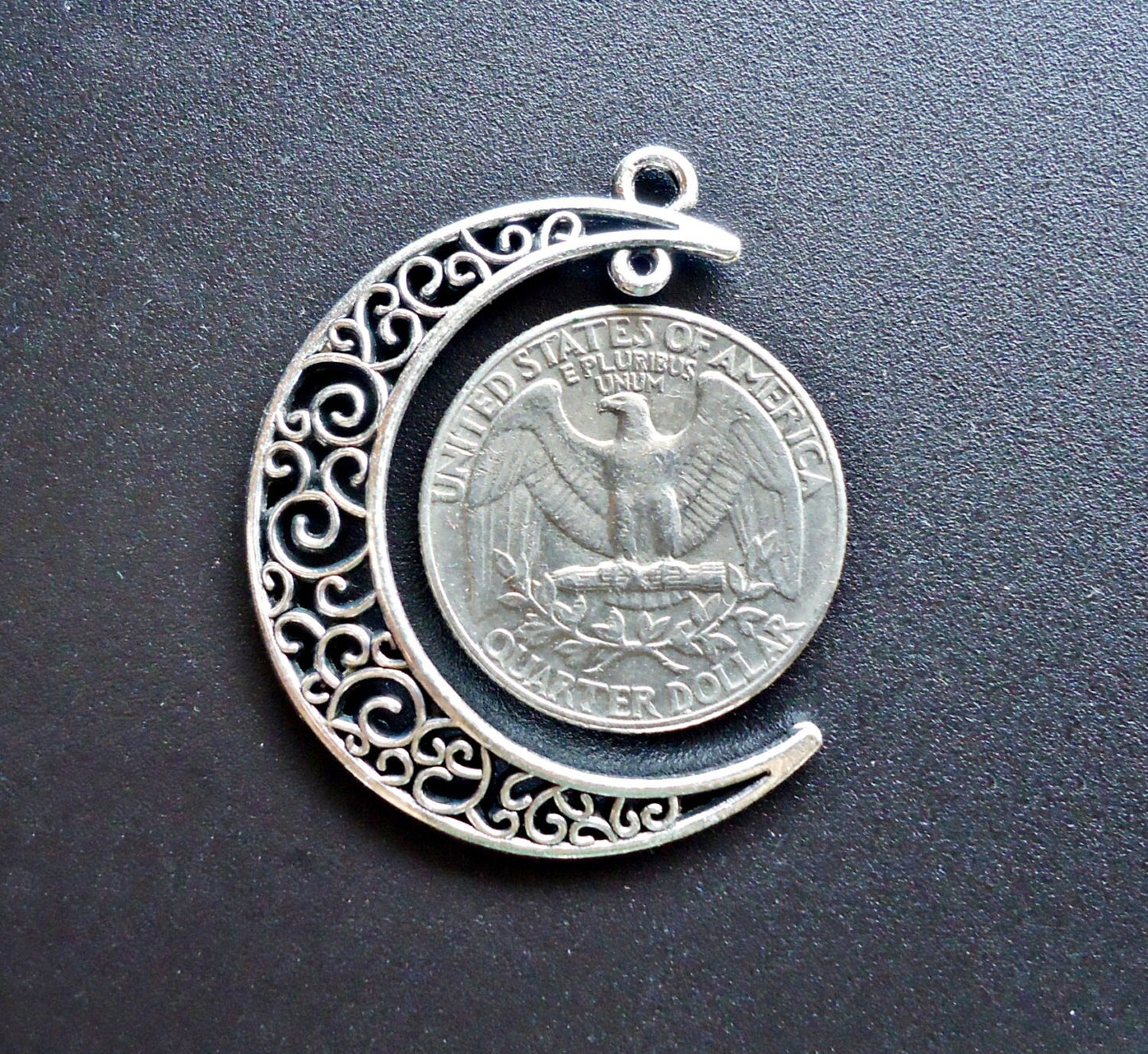 Large Crescent Moon Pendants with 2 Loops - Antique Silver - 1.5" Tall