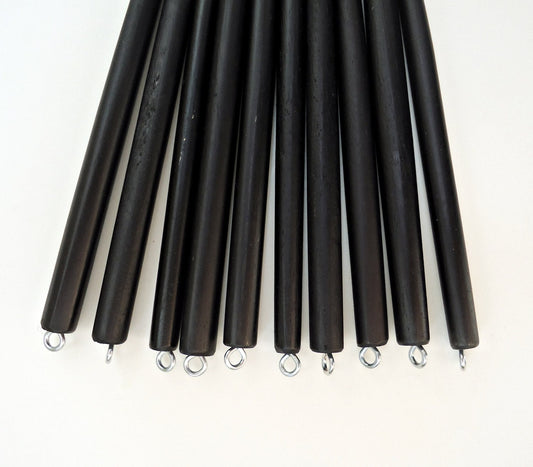 Six Inch Black Wooden Hair Sticks with Silver Loop - Set of 10