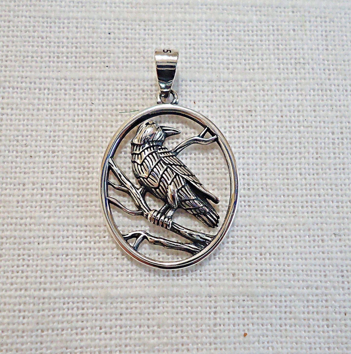 Sterling Silver Raven Pendant, 7/8" Tall, Soldered Bail, Crow, Black Bird
