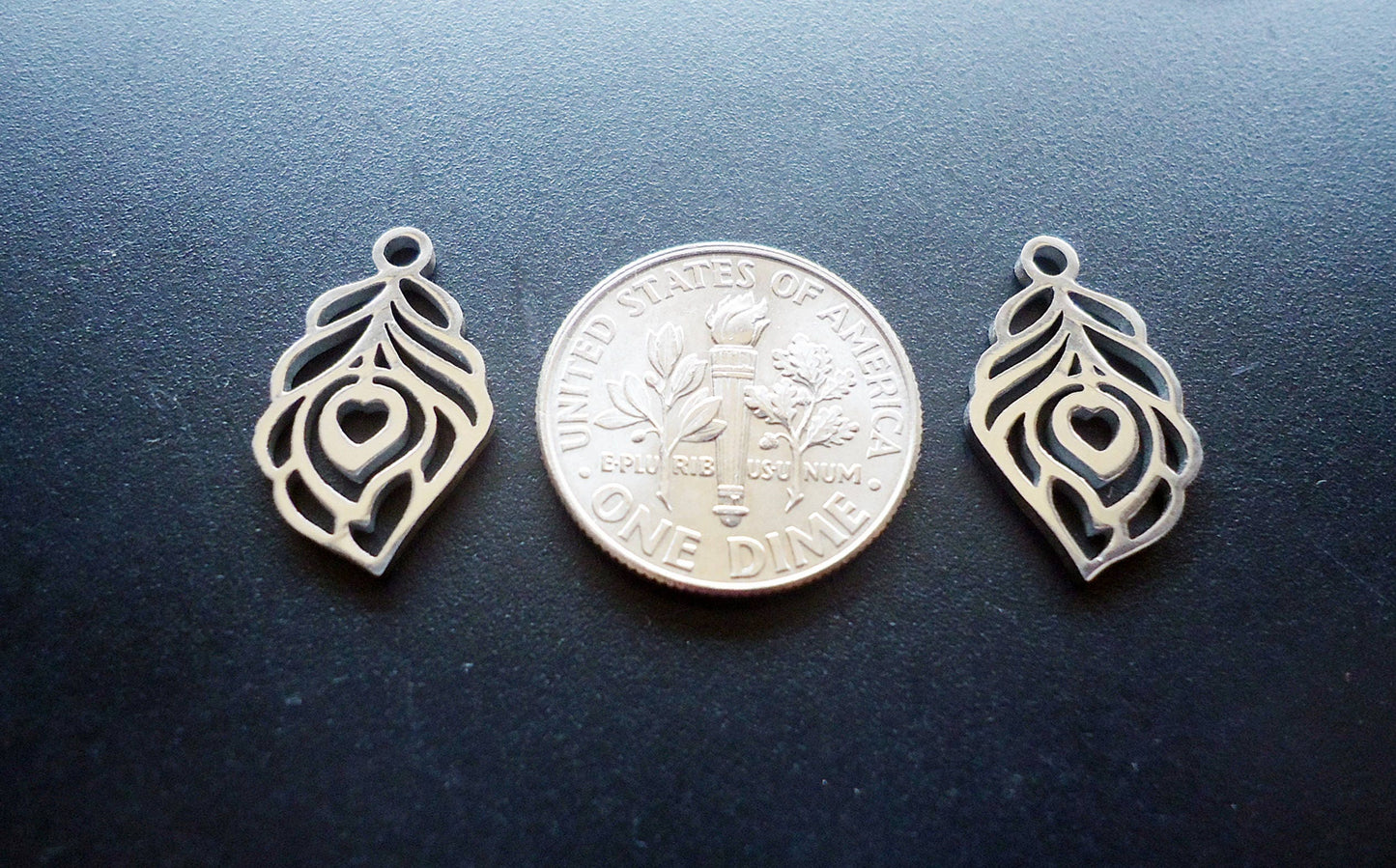 Small Stainless Steel Peacock Feather Charms - 18mm x 11mm