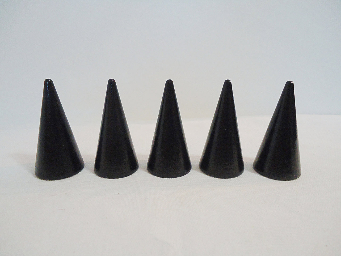 10 Wood Ring Cones, Glossy Black Wood, 2" Tall x 1" Wide, Set of 10