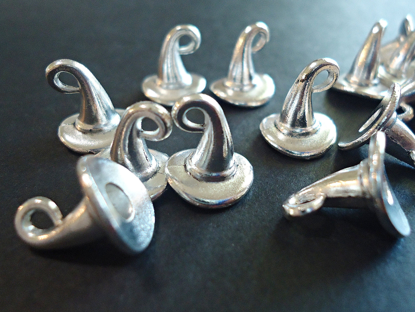 Small Witches Hat Charm, Antique Silver, Halloween Charm, 1/2" Tall
