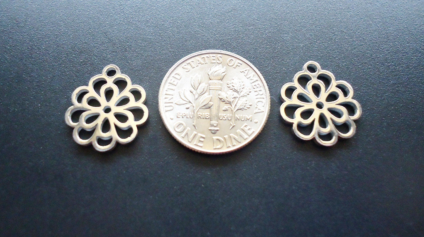 Small Stainless Steel Flower Charms - 15mm x 13mm - Set of 10