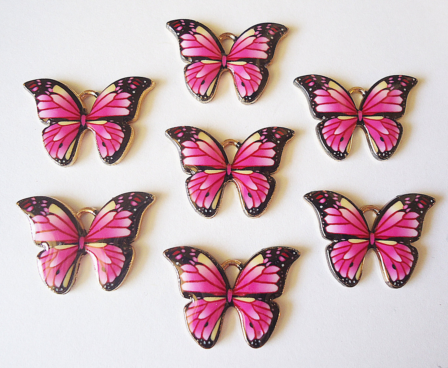 Butterfly Charms / Pendants, Blue, Pink, Yellow, Purple, Light Gold, Enameled, 7/8" W x 5/8" Tall