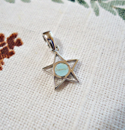 Tiny Pendant, Larimar Stone and Sterling Silver Star Pendant