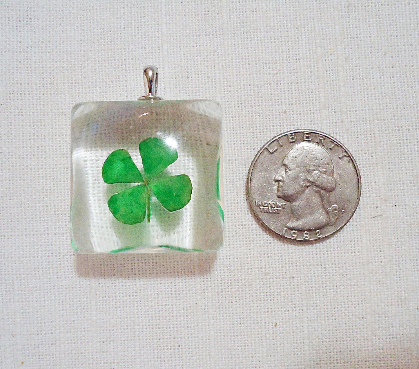 Pressed Four Leaf Clovers in Glass, 1 1/8 Inch Square with Bail, Set of 5