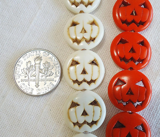 Jack O' Lantern Stone Beads, 15mm, Dark Orange or White, Halloween