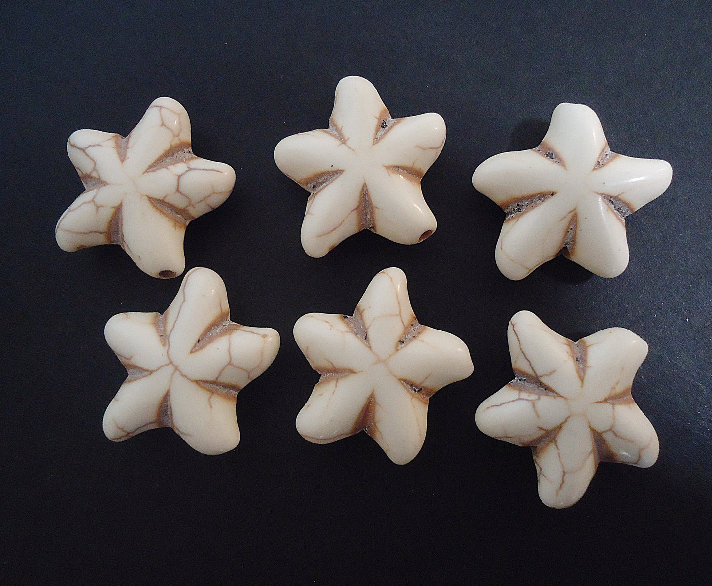 Starfish Beads, 22mm, Stone, Synthetic Turquoise or Natural Off-White, Pendant, Alabaster White, Distressed, Antique