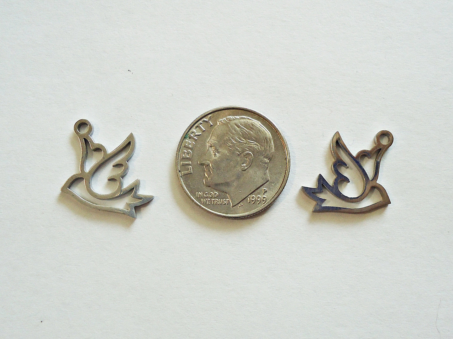 Small Stainless Steel Dove Bird Charms - 18mm x 13mm - Sets of 10