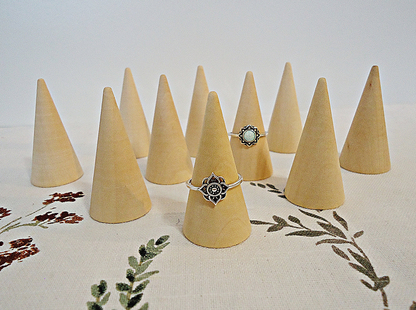 10 Unfinished Wood Ring Cones, Natural Wood, 2" Tall x 1" Wide, Set of 10