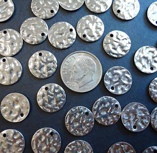 Stainless Steel Textured Hammered Round Discs, 12mm, Versatile Components, Charm, Tag, Disc