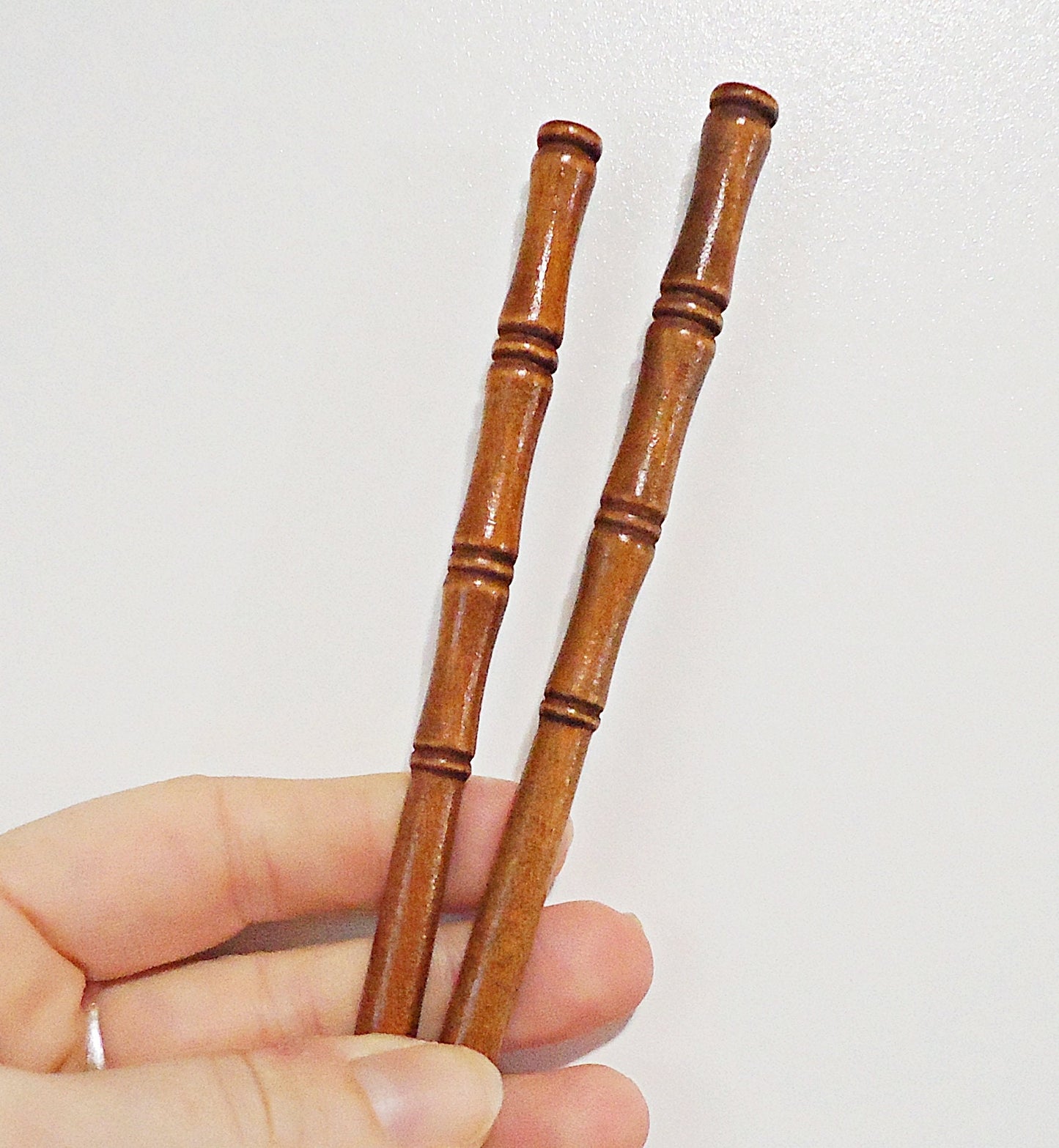 Wood Hairsticks, 7" Long, Set of 2, Brown Bamboo Design