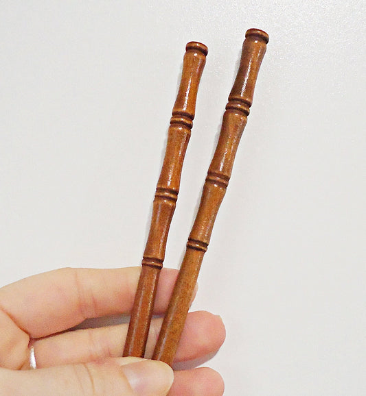 Wood Hairsticks, 7" Long, Set of 2, Brown Bamboo Design