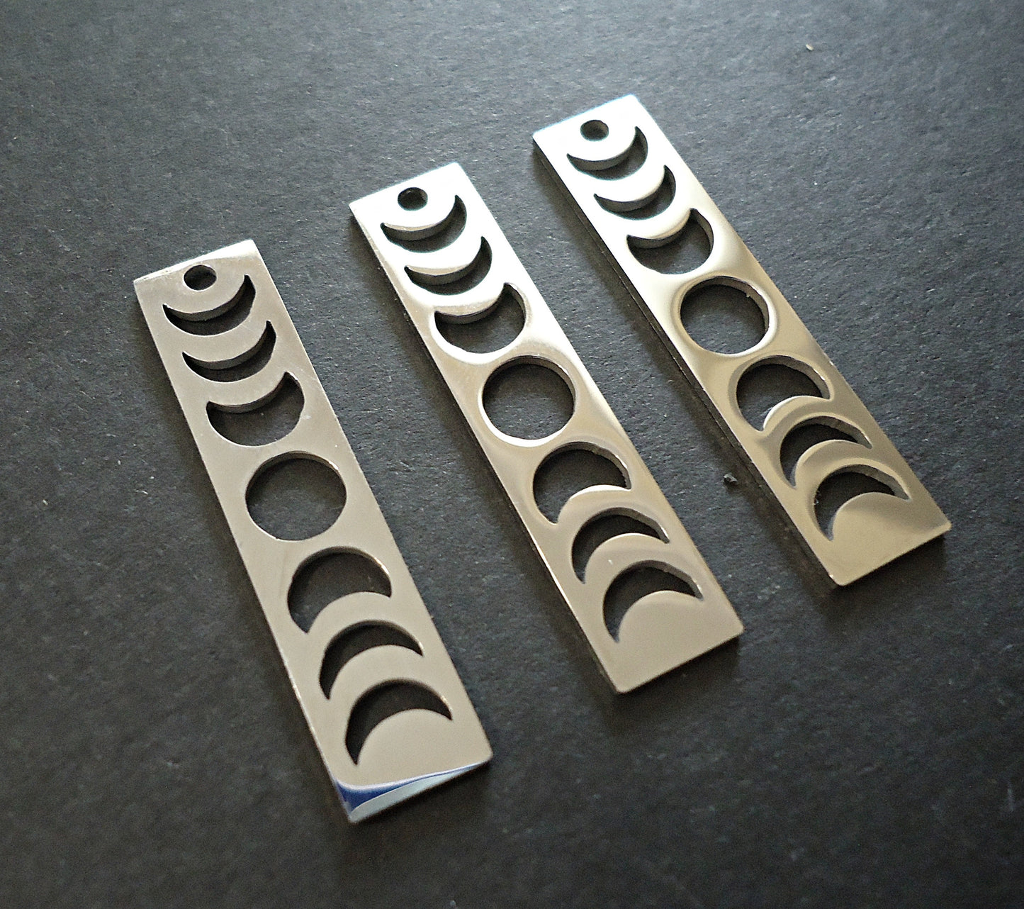 Stainless Steel Moon Phases Bar Pendant / Charm, 35mm Tall, Set of 2