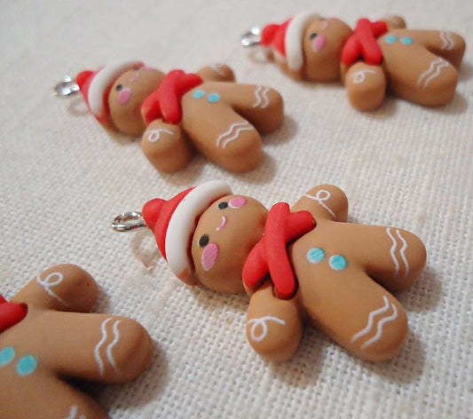 Small Gingerbread Man Santa Charms / Pendants - 1.25" Tall - Resin Christmas Charm w/Silver Loop