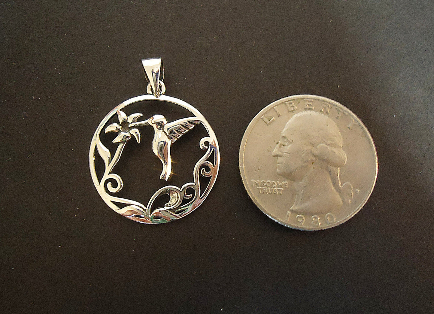 Sterling Silver Hummingbird Pendant, 23mm Wide with Soldered Bail
