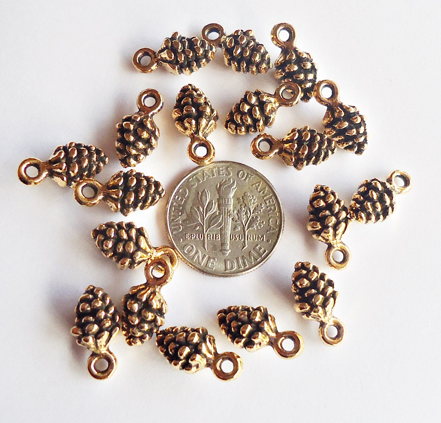 100 Tiny Pinecone Charms - Antique Silver, Copper, or Gold