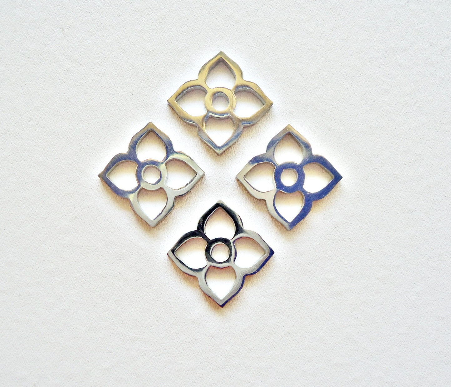 Small Stainless Steel Flower Charms 4 Petals - 10mm square - Set of 10