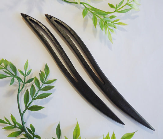 Wooden Hair Sticks - Black Wavy with Hole for Embellishing - 6.5" Long - Hair Stick Blanks