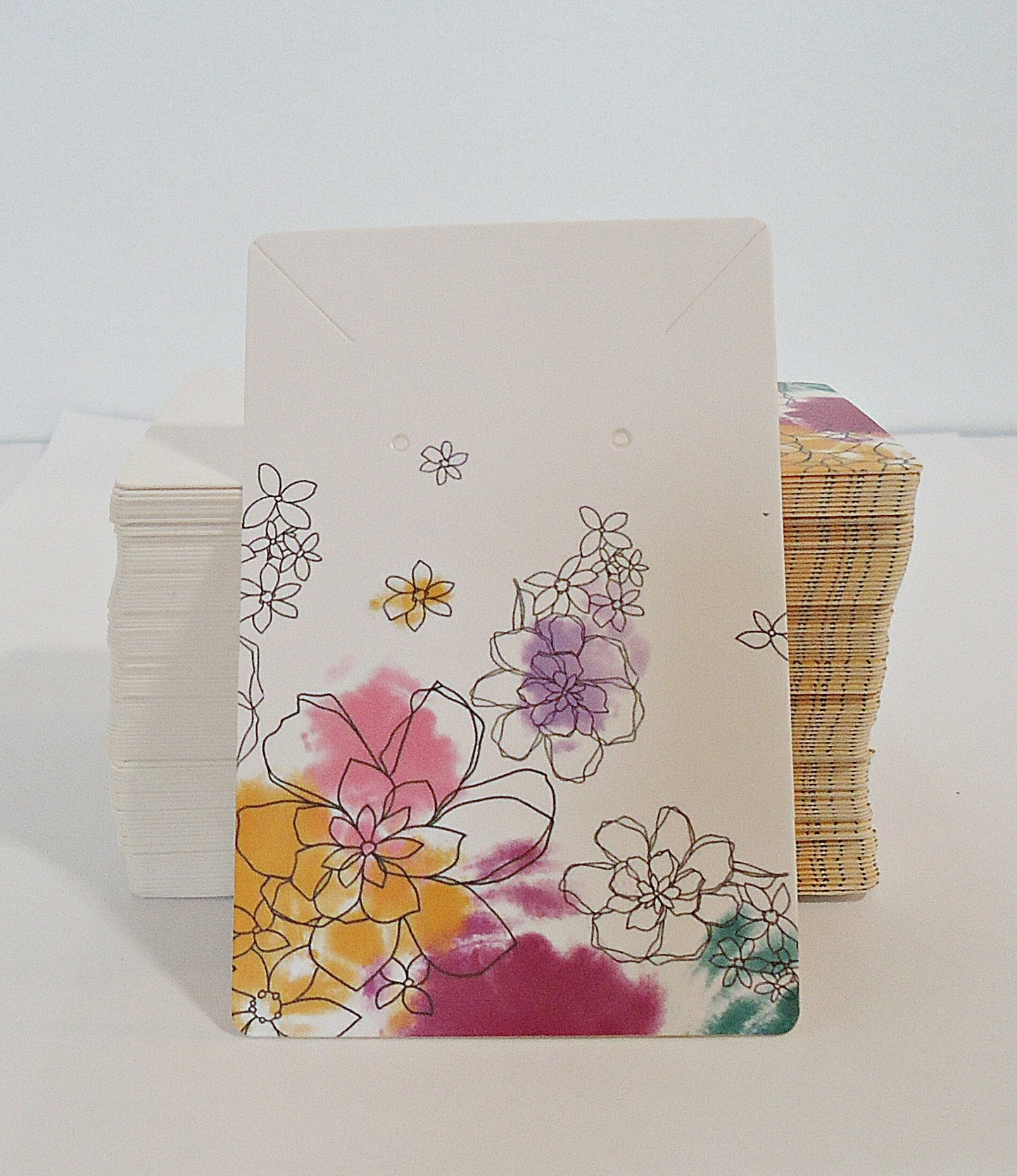 100 Necklace & Earring Paper Display Cards and Bags, Watercolor, Sketches, Flowers, and Birds, 9x6cm, Resealable or Zipper Bags