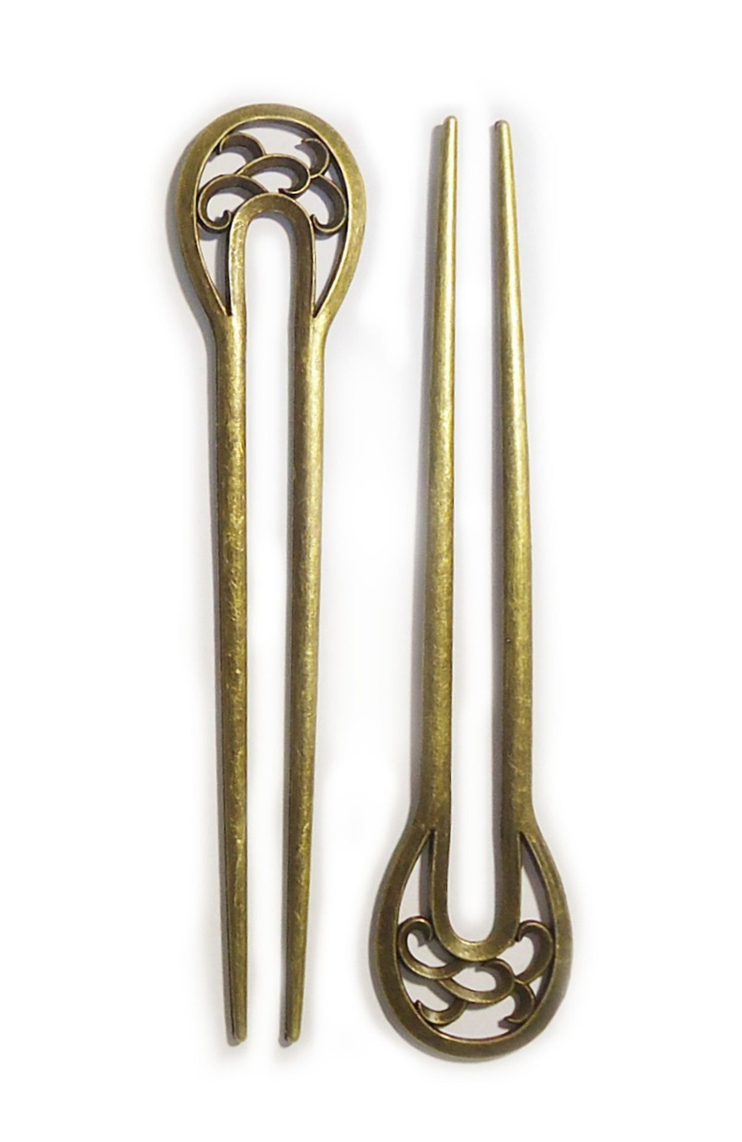 Metal Alloy Hair Sticks Filigree U-Shape Hair Pick, Hair Fork, Antique Silver or Antique Bronze, 6" Long