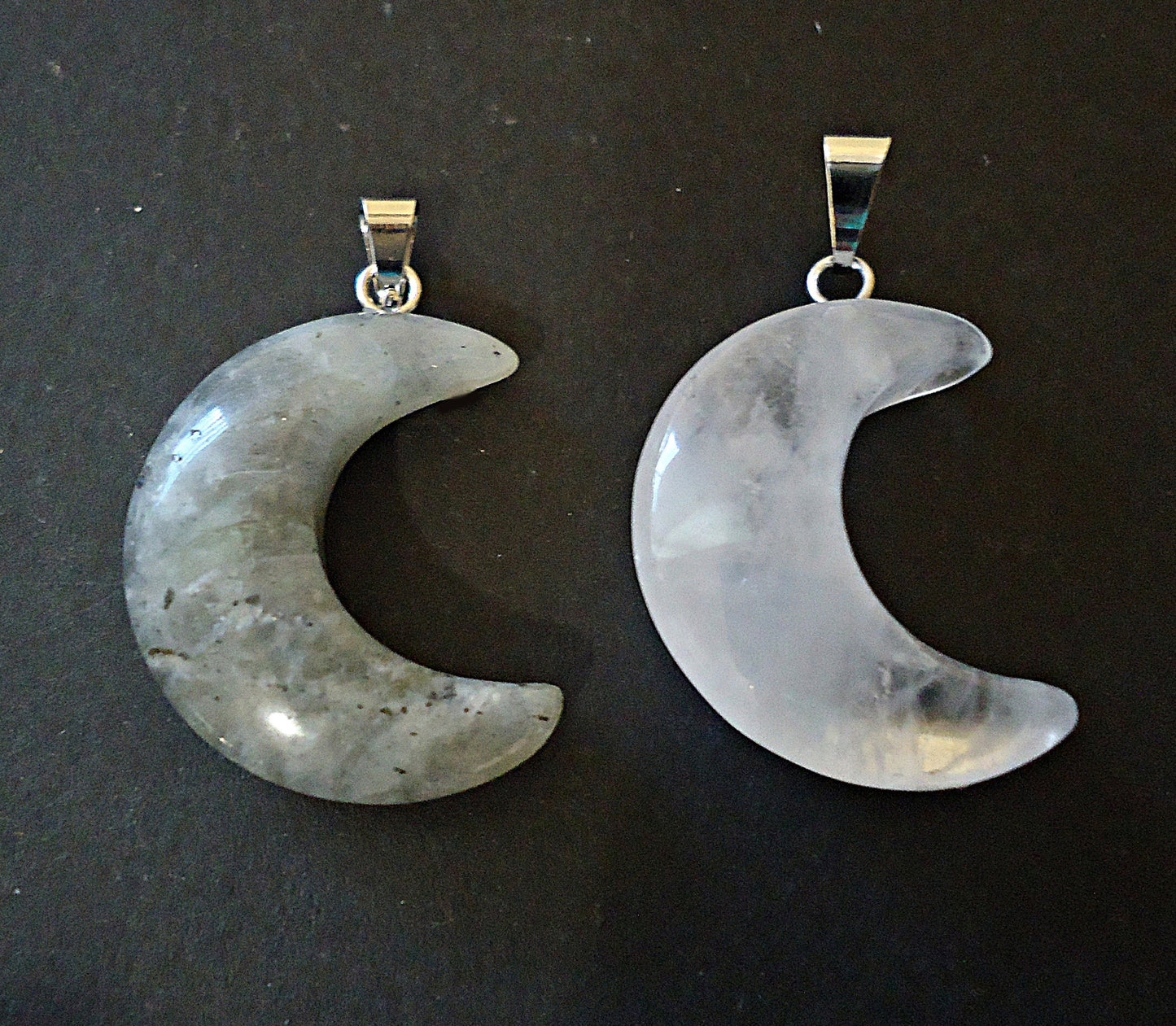 Stone Crescent Moon Pendants, Quartz, Labradorite, Lapis Lazuli, Unakite, Tiger Eye, 1 inch Tall