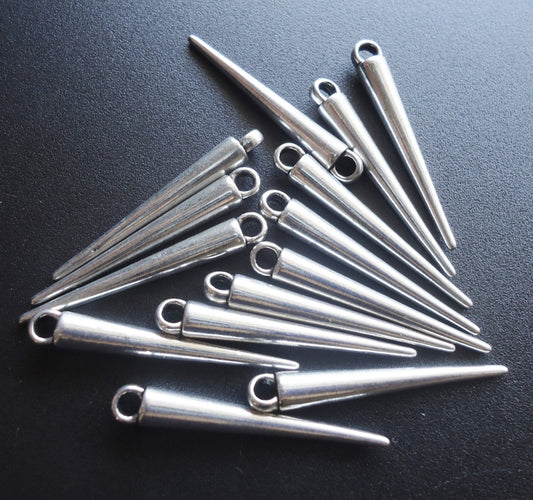 Metal Spike Pendants / Charms - Antique Silver - 1 1/4" Long