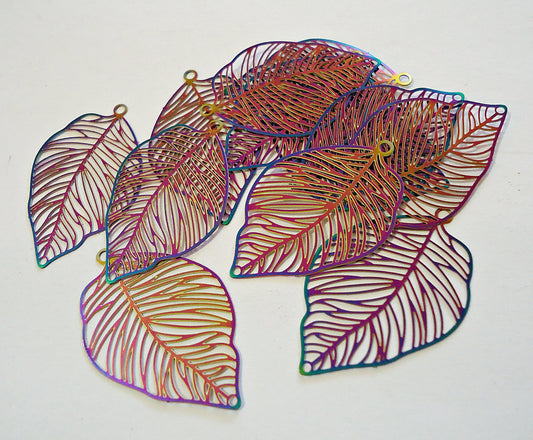 Stainless Steel Leaves with Multi-color Finish, Set of 10