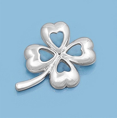 Small Four Leaf Clover Pendant with Integrated Hidden Bail, Sterling Silver, 13mm