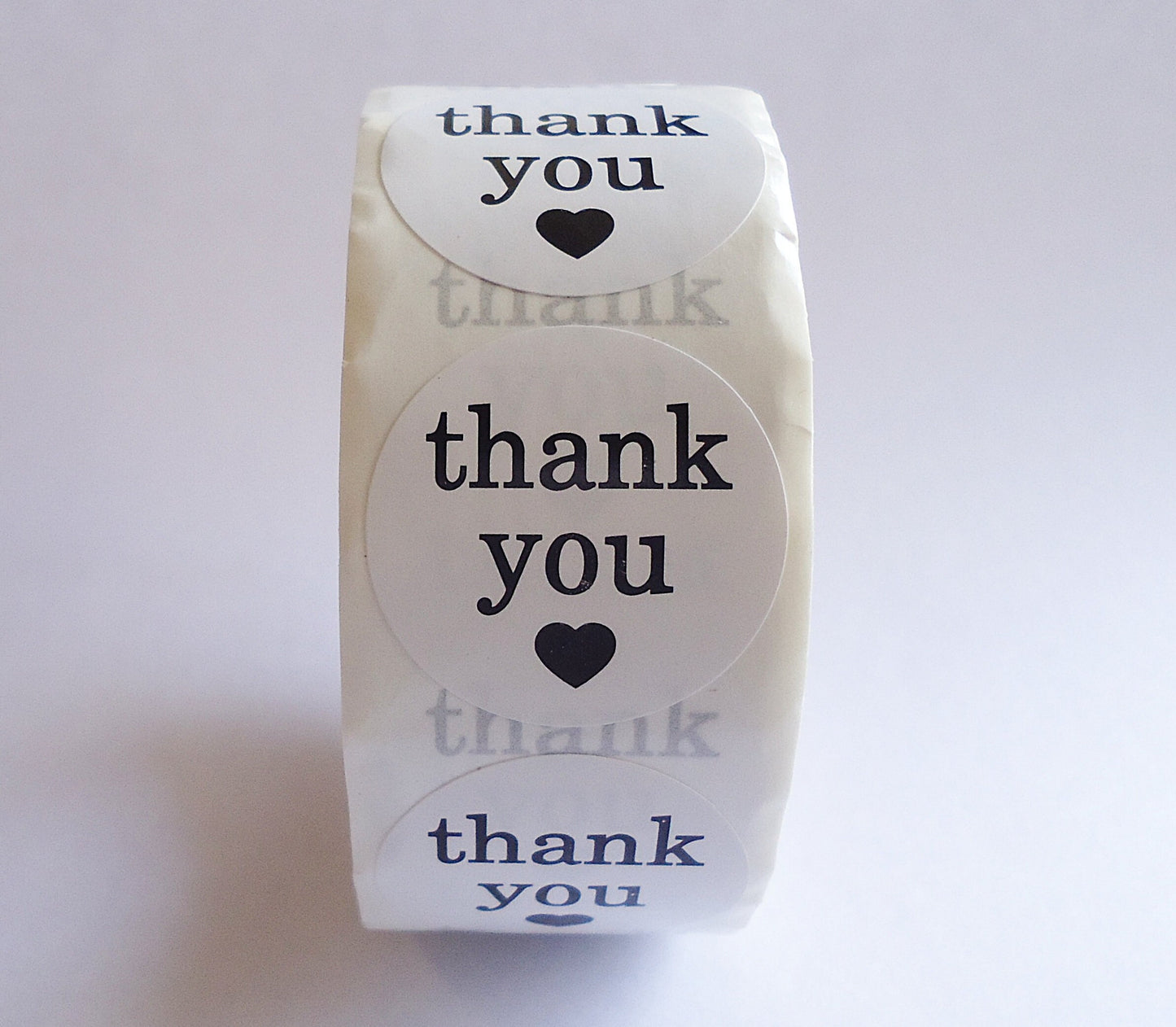 500 Stickers, 'Thank You', Black and White with Heart, 1 inch Wide, Packaging, Labels