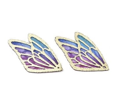 Colorful Fabric Butterfly Wings, Gold Trim, 1.25" Long, Lightweight, Watercolor Pattern, Great for Layering, Set of 5