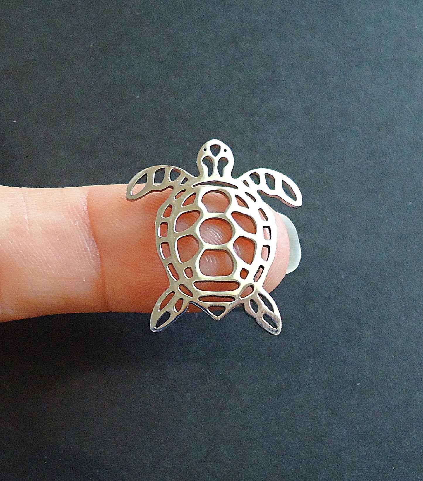 Turtle Filigree Pendant, Stainless Steel, 24mm Tall x 22mm Wide